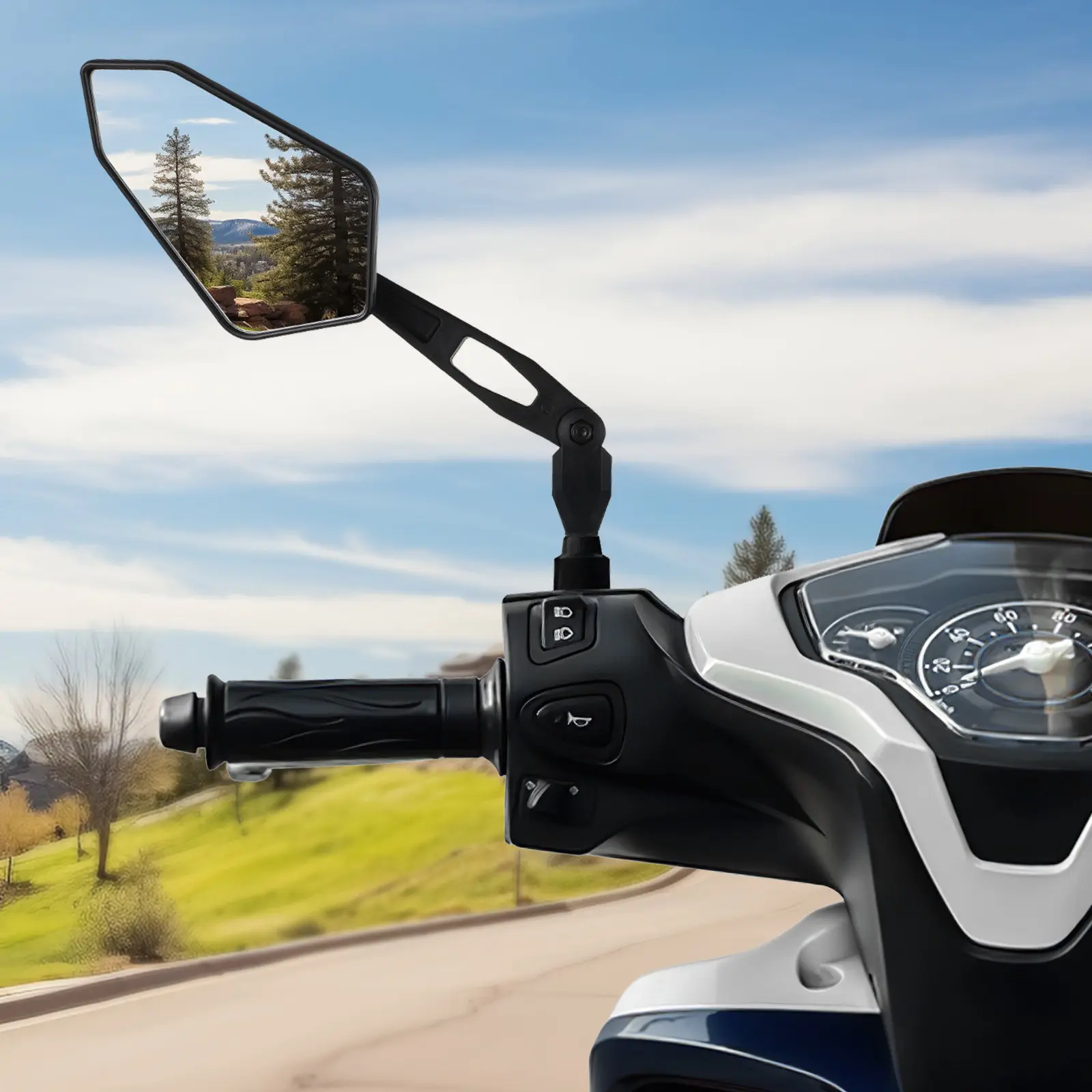 

1Pair Polygonal Motorcycle Rear View Mirrors Adjustable Rotatable Handlebar Side Mirror Clear Motorbike Modified Mirror
