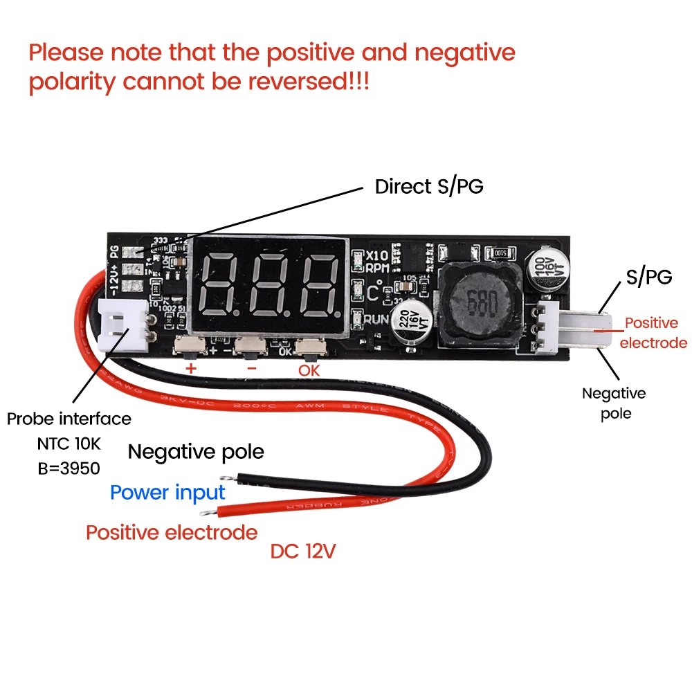 DC 12V 2A Mini 2-3 Wire Fan Temperature Control Speed Controller LED Digital Chassis Computer Noise Reduction Module NTC 10K