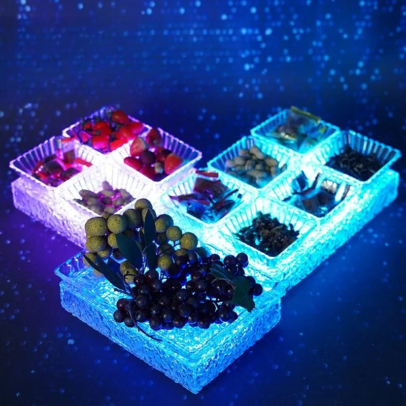 

Ice Style LED Snack Tray Stand, Rechargeable Glowing Fruit Bowl, Bar KTV Divided Nut Plate, Sectional Dessert Server
