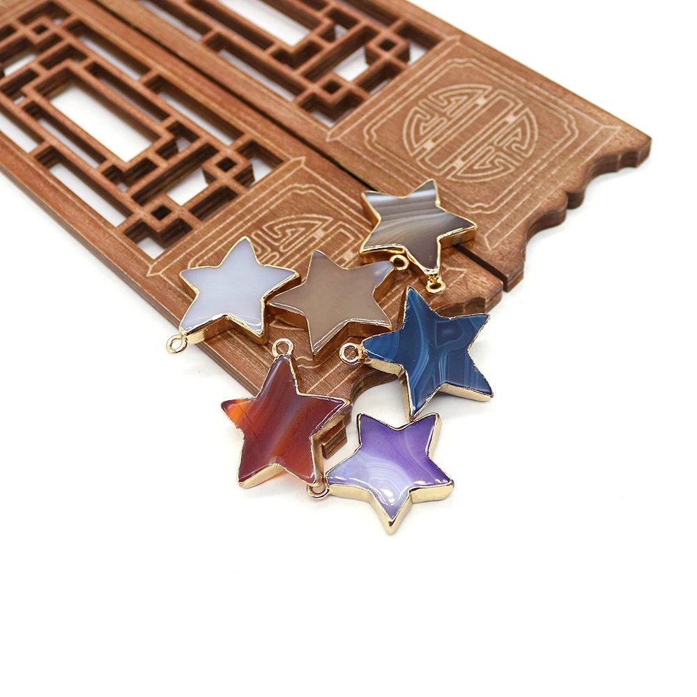 Pentagram Shape Gorgeous Exquisite Charming Trendy Electroplated Trim Watermelon Quartz Clear Quartz Natural Stone Pendant