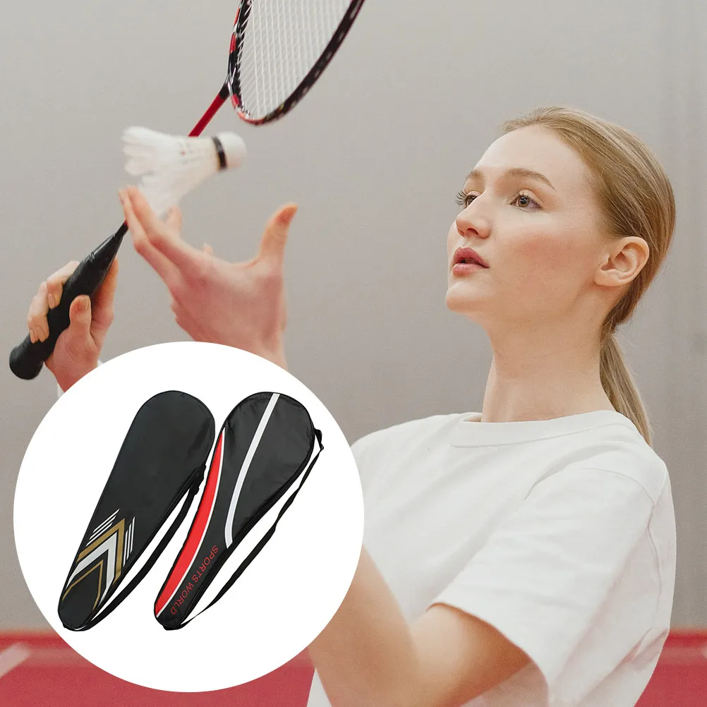 

2Pcs Bright Color Badminton Racket Bag Ergonomic Shape Design Comfortable Texture Wear Resistant Oxford Fabric Racket Organizer