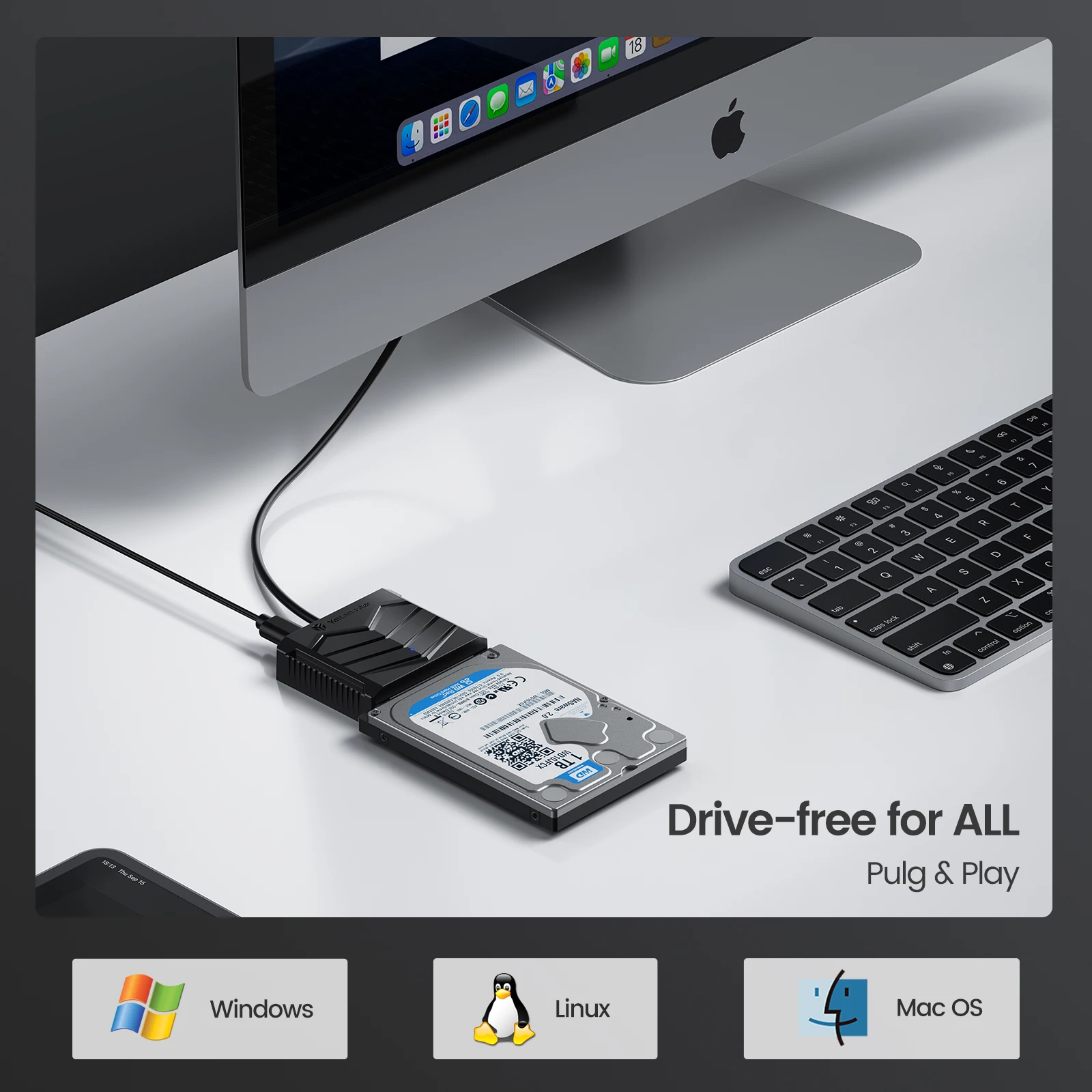 

Yottamaster SATA to USB Adapter Up to 6TB 2.5" SATA SSD HDD Converter 480Mbps High Speed UASP Auto-Sleep LED Indicator for Windows Mac Linux PS5 PS4 Xbox Switch Smart TV Plug & Play with Silicone Protective Case
