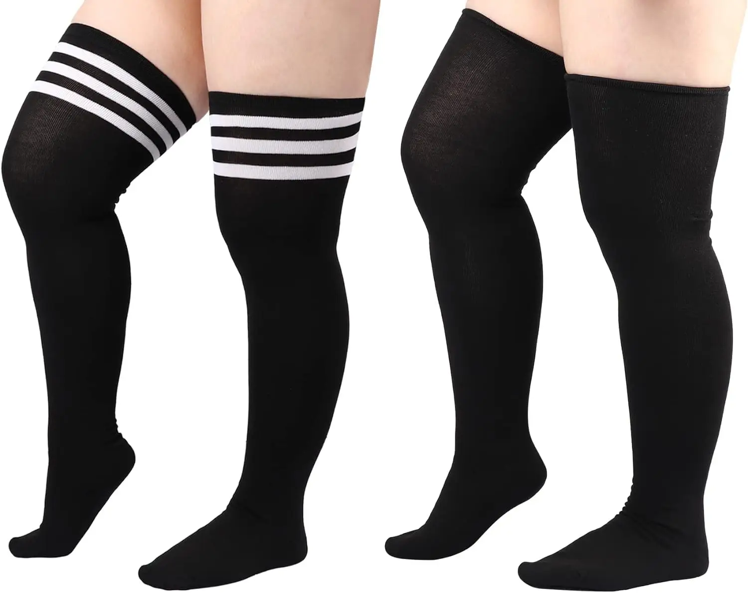 Plus Size Thigh High Socks Up To 200lb Striped Over Knee Stockings Long Boot High Tube Socks Leg Warmers for Cosplay、Aerobics