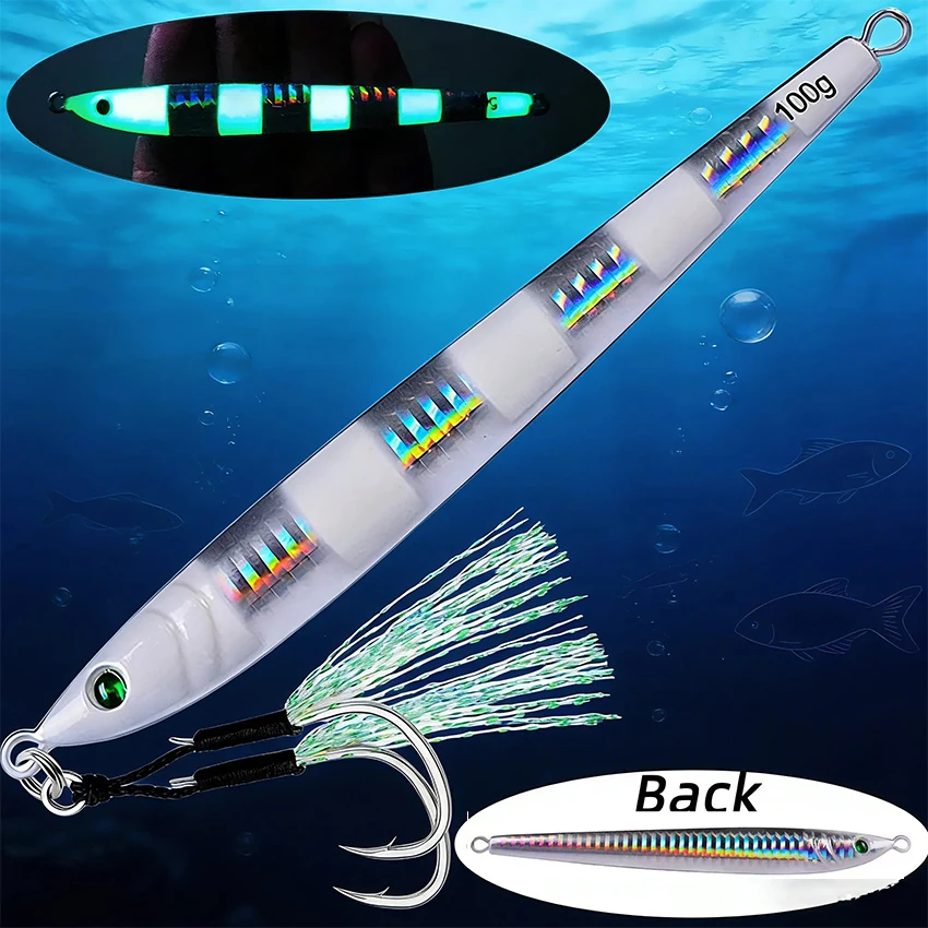 1szt Wolniejsza długa metalowa przynęta wędkarska z haczykiem Wolno obsadzana łyżka jigowa 60G 80G 100G Sztuczna metalowa przynęta na brzegi Sea Tackle
