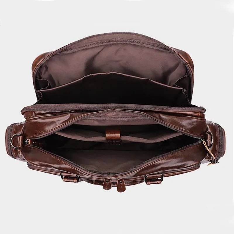 Maletín de negocios de cuero genuino suave para hombre, bolso de mano para portátil de 15 ", bolso de mensajero multifuncional de doble capa de piel de vaca