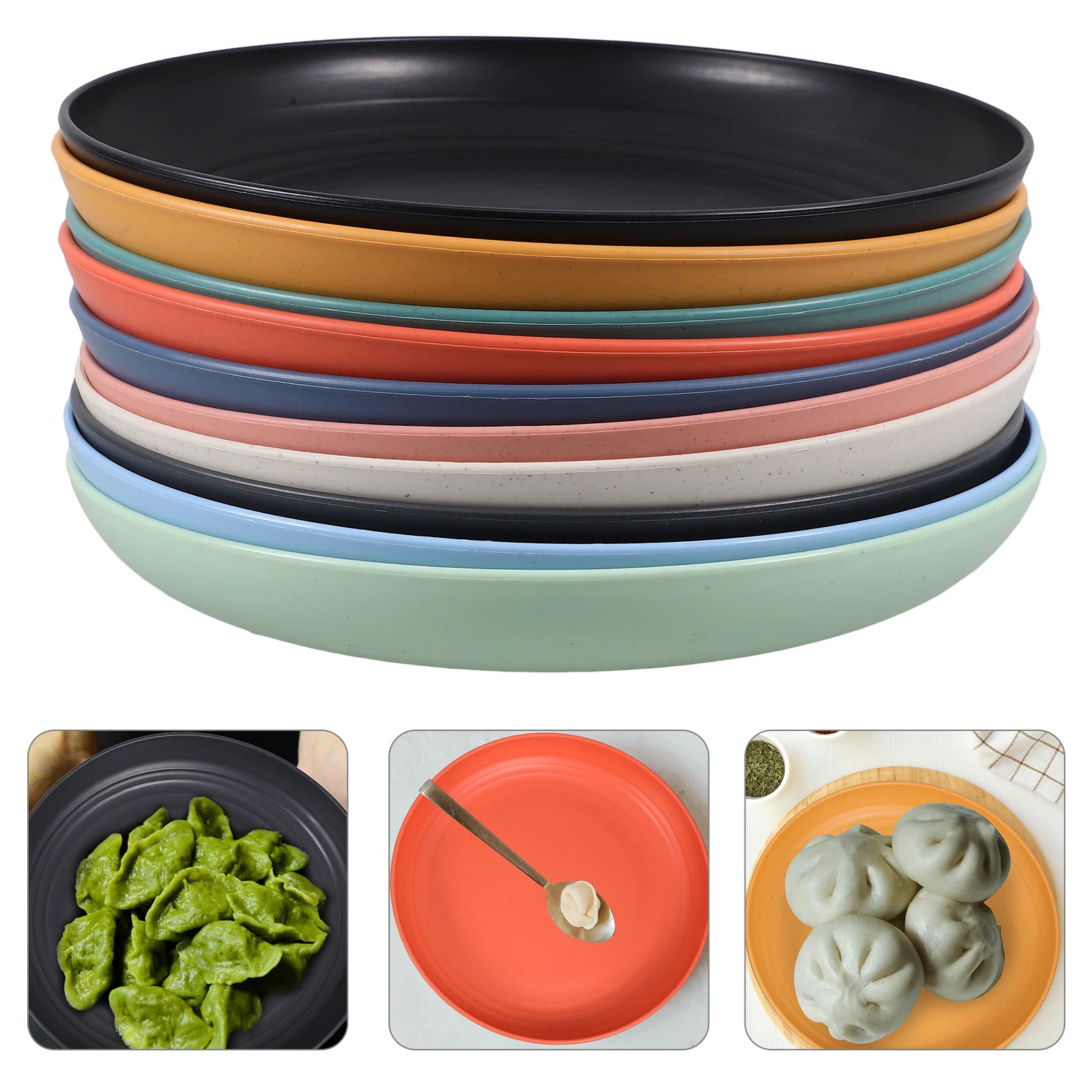 

10 Pcs PP Dinner 9 Inch Reusable Lightweight Food Unbreakable Snack Plates Plastic Small Plates for Family Picnic