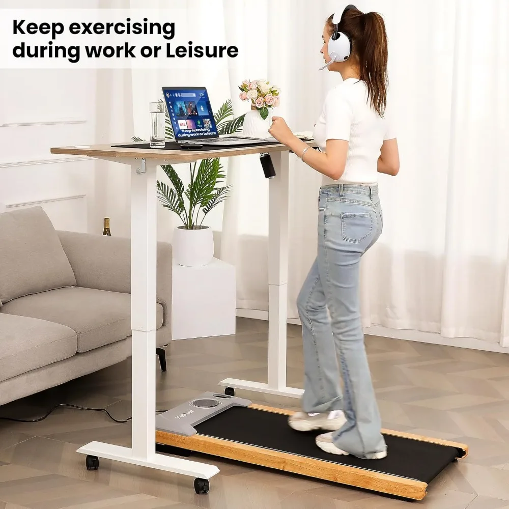 مكتب كهربائي قابل للتعديل على عجلات، مكتب جلوس ثنائي الشعاع 63 × 24 مع لوحة ماوس، نطاق قابل للتعديل 27-46 #6