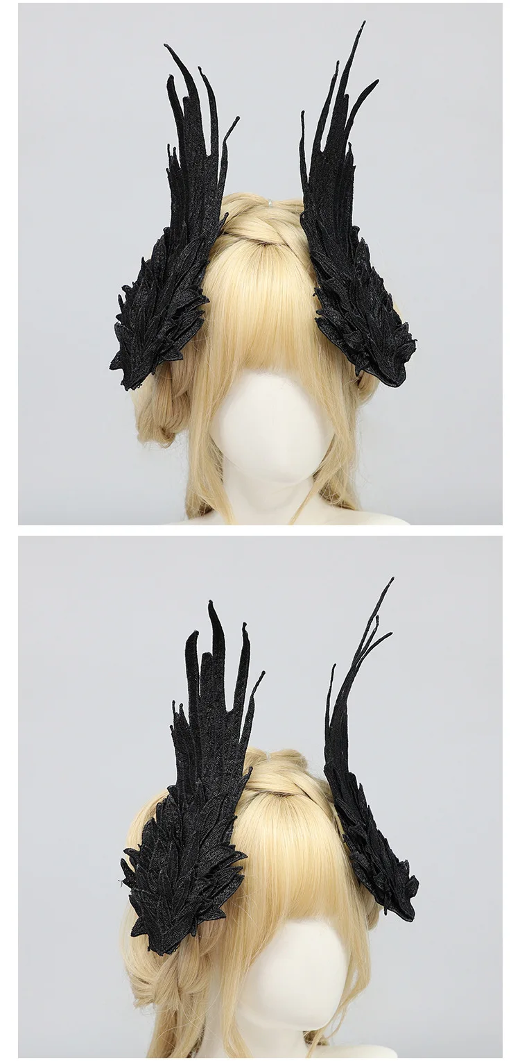 Gothic Lolita Haarschmuck Engelsflügel Spitze Kopfschmuck Schwarz Weiß Lolita Flügel Haarband Cosplay Halloween Party Requisiten Kopfschmuck – Detail 16