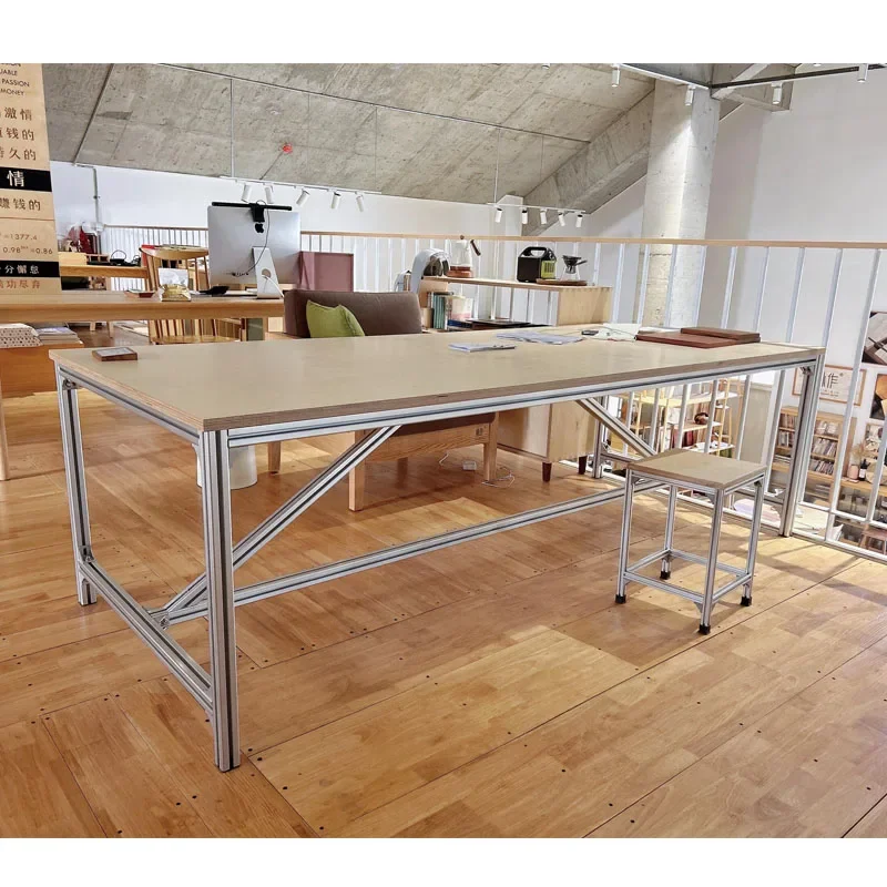 Bureau en aluminium moderne, salon, studio, table longue simple