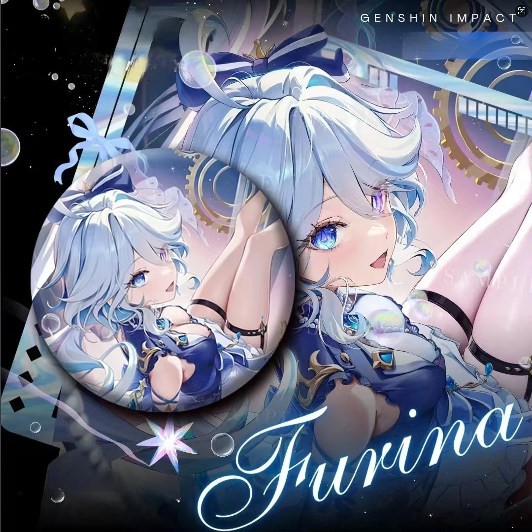 1PC 58MM Genshin Impact Furina Exclusive Badge Anime Cosplay Brooche Pin Backpack Clothing Decoration Accessories
