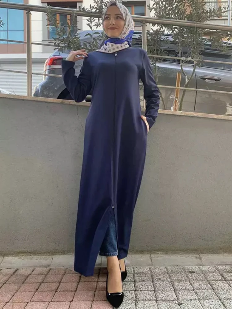 Autumn Morocco Dress Muslim Women Zipper Open Abaya India Abayas Dubai Turkey Islam Party Kaftan Robe Longue Vestidos Largos