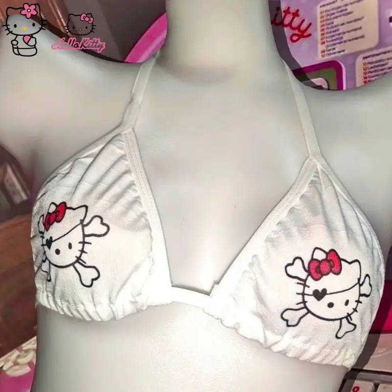 Original Hello Kitty Underwear Black Bra Cartoon Female Y2K Hot Girl Childish Kt Hello Kitty Girl Bra Beautiful Back Underwear