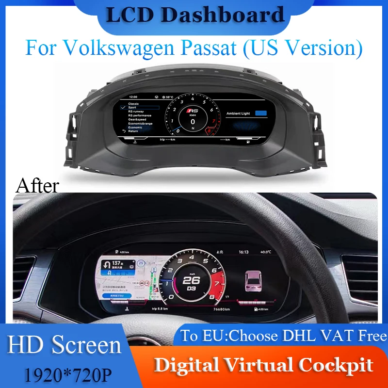 Digital Cluster GPS Navi LCD Speedometer Dashboard Panel For VW American Version Passat 2011 - 2022 Virtual Instrument CockPit