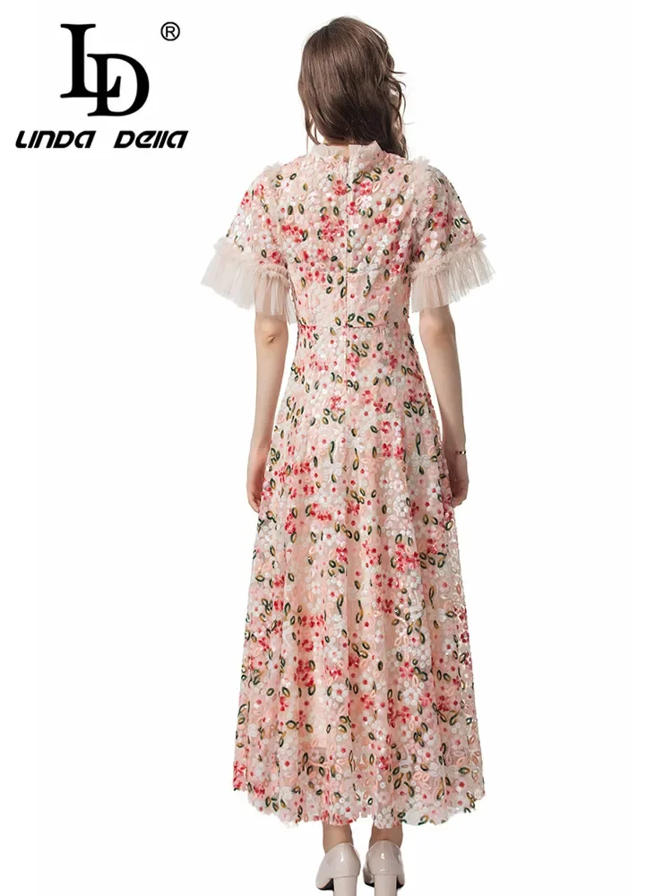 LD LINDA DELLA 2024 New Style Runway Designer Dress Women's Bohemian Net Yarn Butterfly Sleeve Sequins Gorgeous Long Dresses