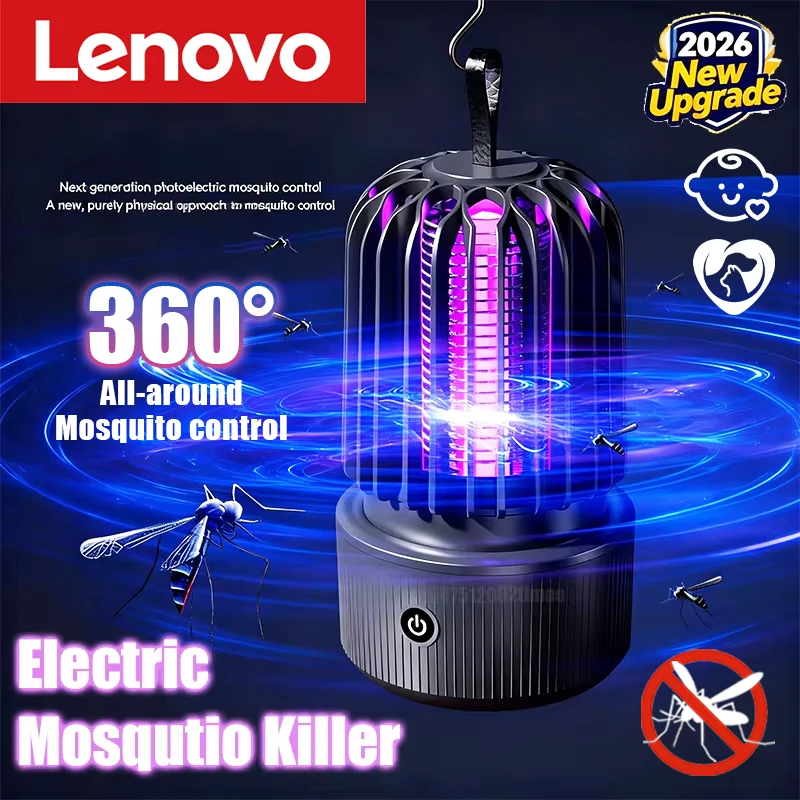 Lampe anti-moustiques Lenovo, lumière UV bleue, choc électrique, 2 en 1, 1200mAh, rechargeable, pour patio, voyage, nouveau
