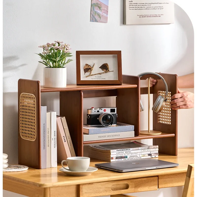 Desktop Telescopic Small Bookcases Furniture Desk Multi-layer Rattan Storage Shelf Students Simple Bookshelf for Children