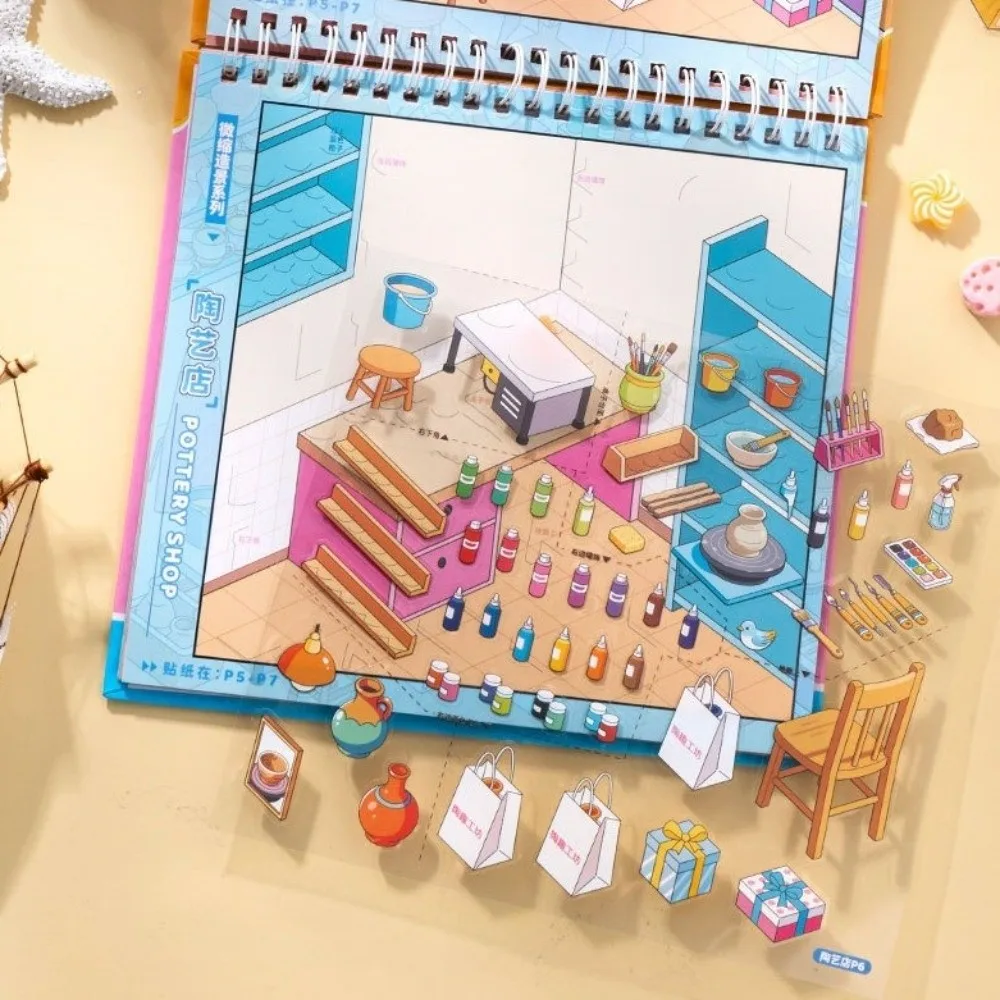 Shop Theme Miniature Scene Sticker 10 Scenes Post Office Bakery 3D Sticker Book PET Bookstore Magic Shop Stacking Sticker Gift