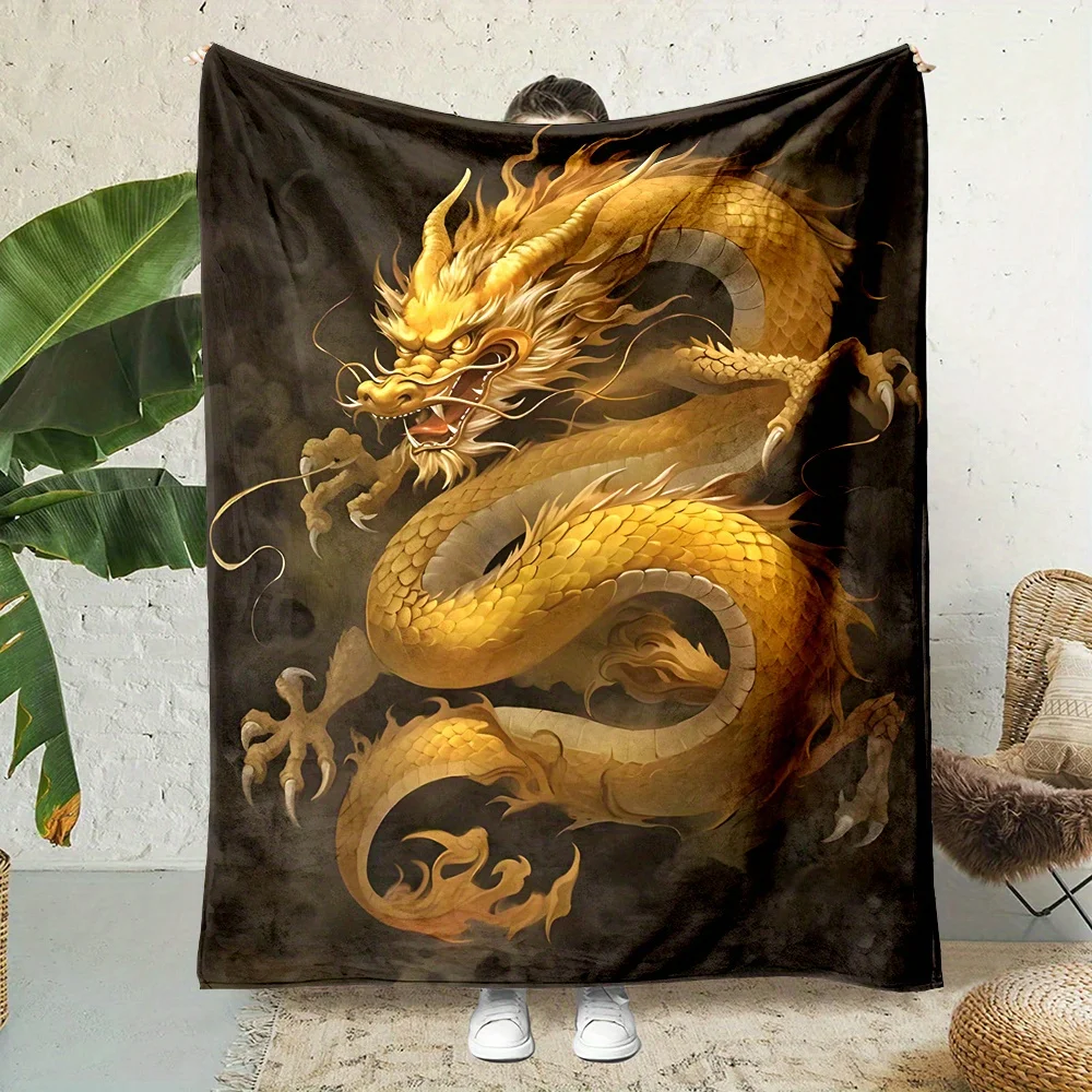 Luxury Dragon Print Throw Blanket Fleece Microfiber Plush Couch Decor Asian Fantasy Art Mythology Gift