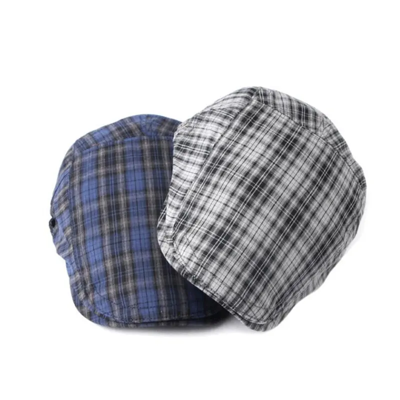 2023 Four Seasons Cotton Plaid Print Newsboy Caps Flat Peaked Cap Men and Women Painter Beret Hats 115