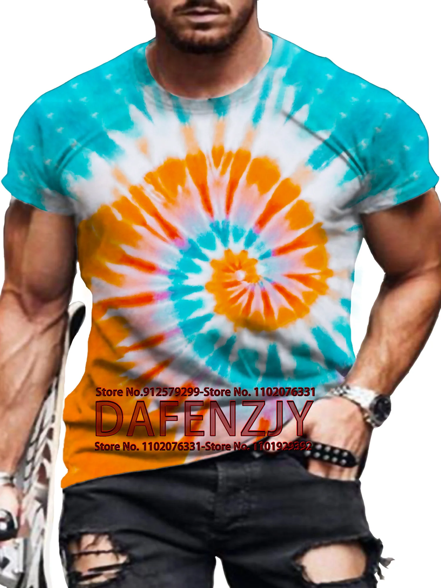 

2024 T-Shirts For Men 3d Tie Dye Print Man Short Sleeve T-Shirt Vintage Street Tops Hip Hop Tees Oversized T Shirt Men Clothes