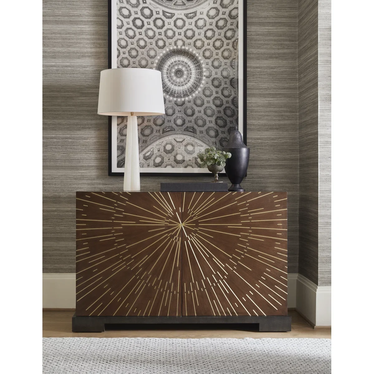 Luxury Art Deco style star brass inlaid solid wood side cabinets, modern entrance lockers