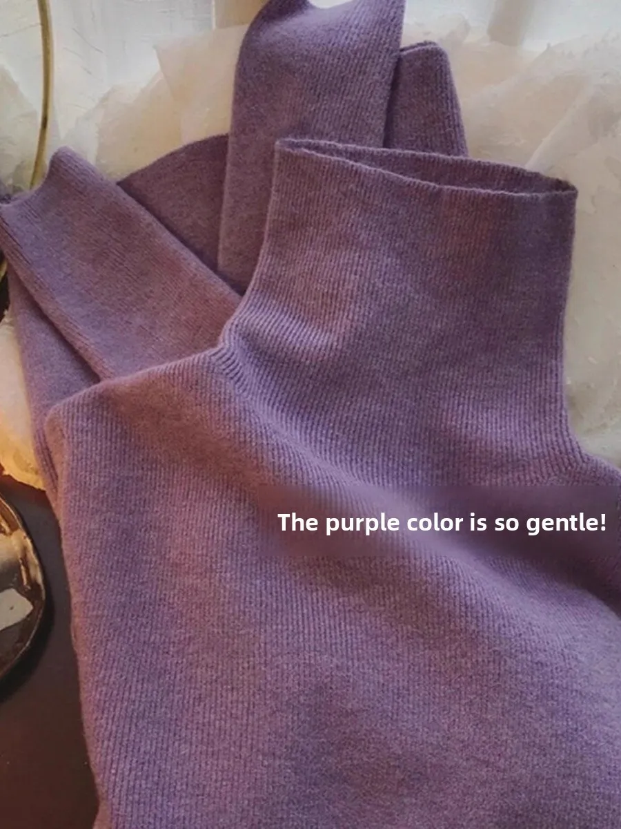 

Фиолетовый кашемировый свитер с высоким воротником для женщин: мягкий, уютный, универсальный, комфортный, в корейском стиле, для осени и зимы