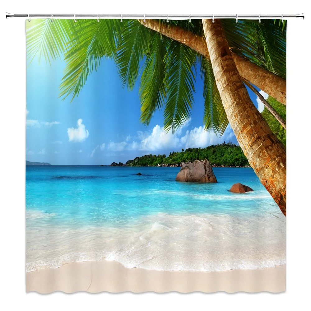 3D Shower Curtain Sunny Beach Seaside landscape Printed Bathroom Curtain Waterproof Fabric With Hooks Home Decorate Bath Screen