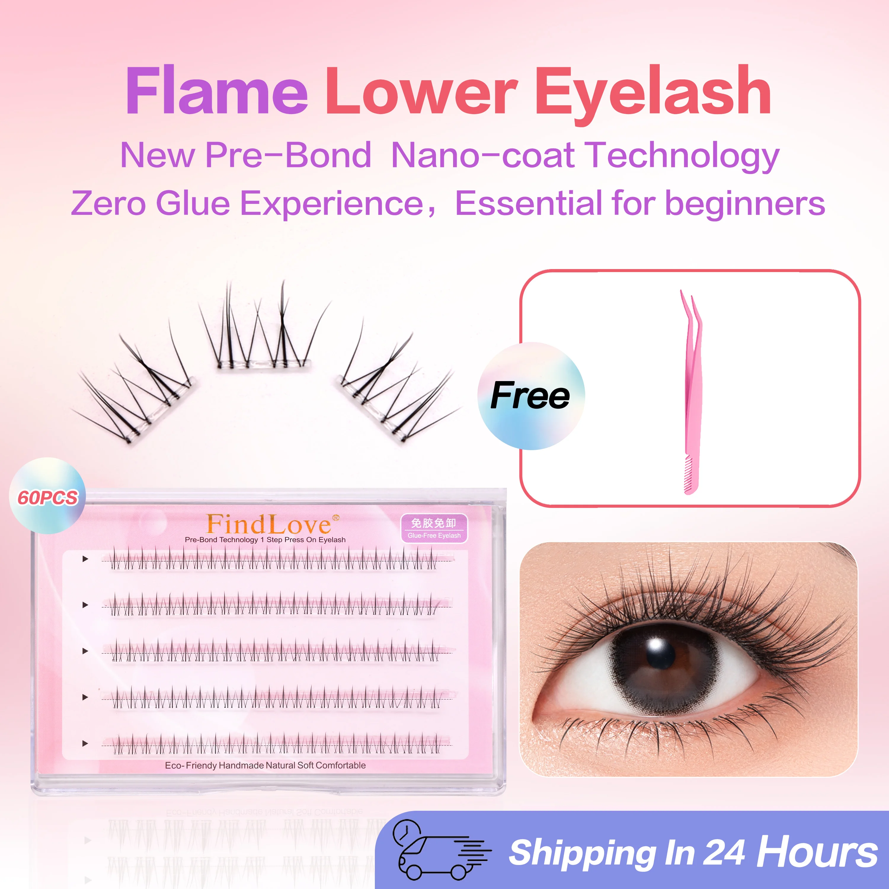 FindLove vorgeklebte untere Wimpern, kein Kleber erforderlich, Wimpernverlängerungsset, natürliche wiederverwendbare untere Wimpern, selbstklebende falsche Wimpern – Detail 1