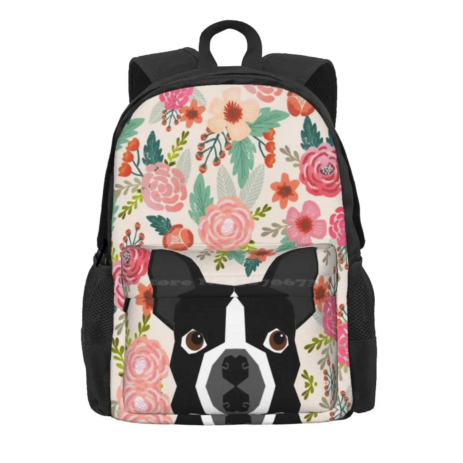 Boston Terrier Florals Pattern Print Flowers Spring Summer Cute Dog Portrait Art Print Dog Breed Gifts For Dog Person Hot Sale