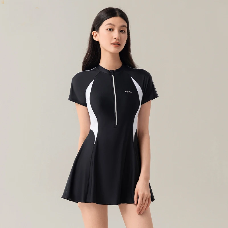 

Conservative Short Sleeve Korean Style Swimwear Women Tankini Swimsuit Skirt Big Size Bathing Suit Bathsuit Two Piece Spring