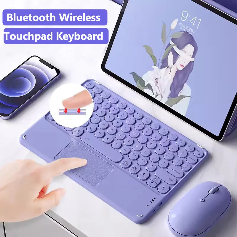 Bluetooth Round Cap Keyboard for Xiaomi RedMi Pad SE 4G 8.7 Inch 10.61 for Poco Pad 12.1 6 Pro 11 5 6S Pro 12.4 10inch and Mouse