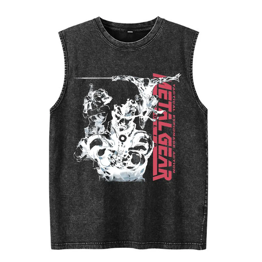 MGS1 Metal Gear Solid Meryl Silverburgh Solid Snake Gray Fox Game Vintage Washed Tank Tops Men Clothing Sleeveless Vest T-shirts