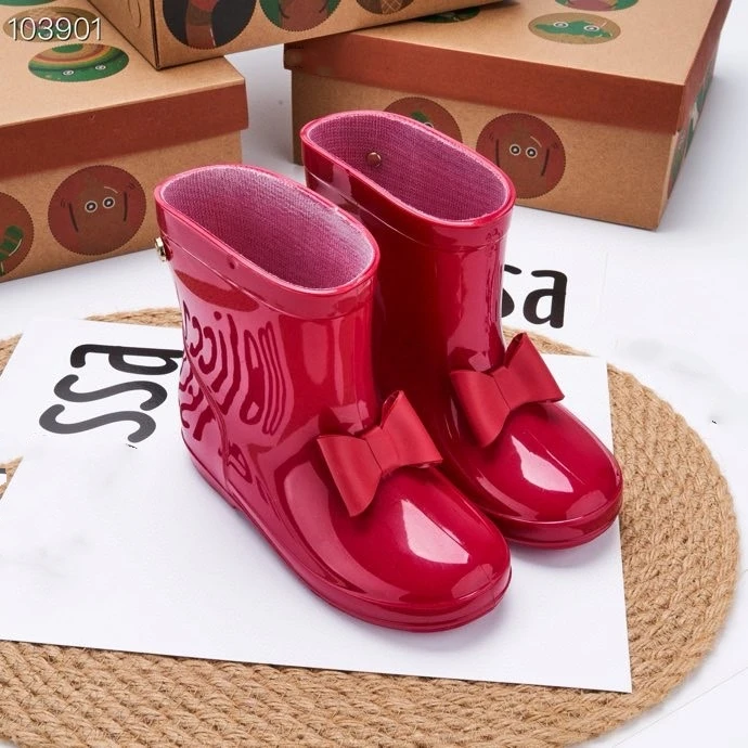 

Children's Red Bow Rain Boots Boys Girls Candy Color Midsole Rain Shoes Elementary School Students Non-slip Jelly Beach Boots