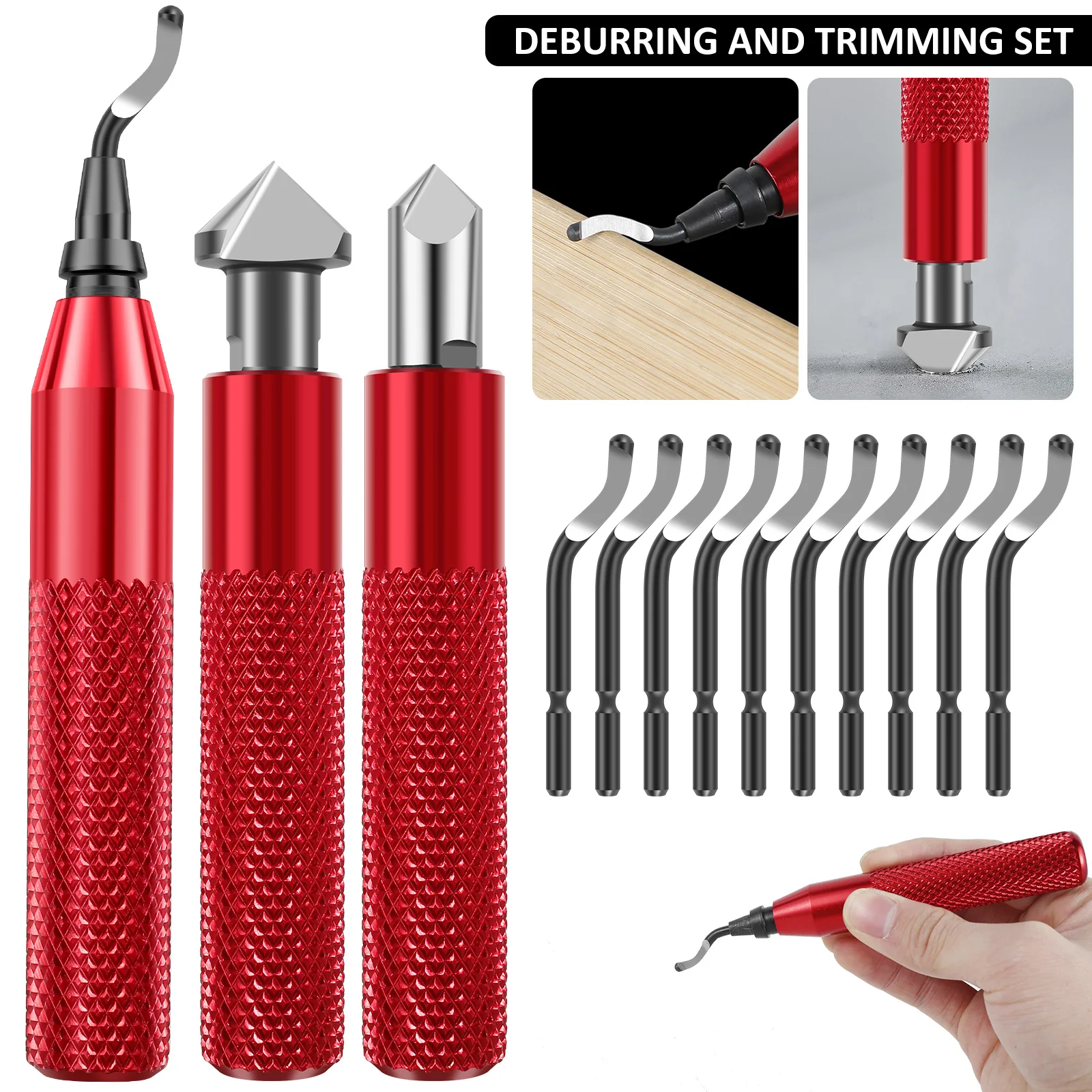 Deburring Tool Kit with Countersink Hand Reamers 10 Extra Blades Sturdy Burr Removal Tool Durable Burr Edges Removing Hand Tool