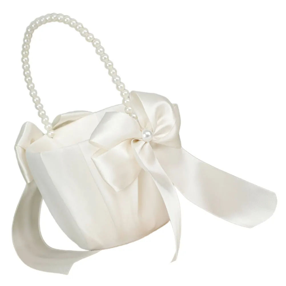 

Pearl Bow Flower Basket Elegant Wedding Party Baskets H held Girls Accessory White Lace Design Classic Storage Solution Fruit