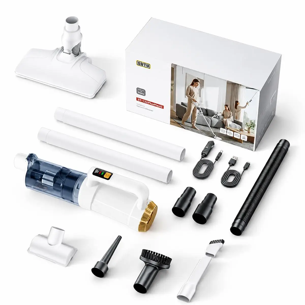 ST-132 Plus Max Handheld Blow Suction Combo Vacuum Cleaner, Type:2500mAh x 3 with Extended Rod