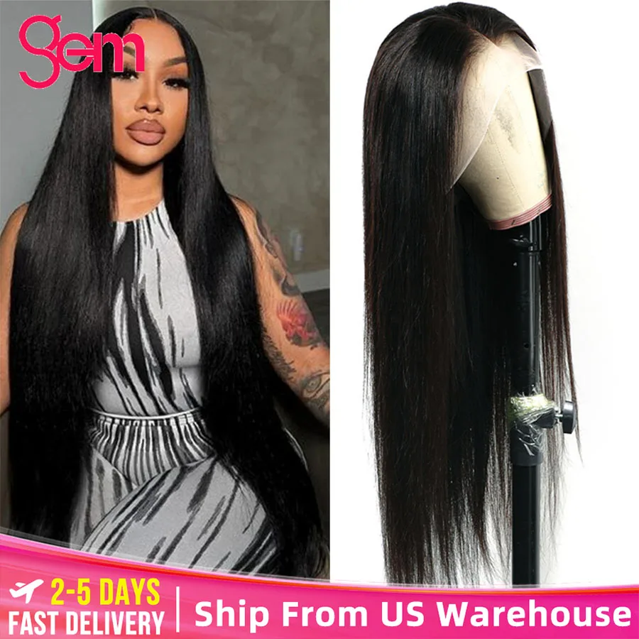 Straight Human Hair Wigs 13x4 HD Transparent Lace Frontal Wig Natural Hair 180 Density Brazilian Remy Wig 30 Inch Lace Front Wig