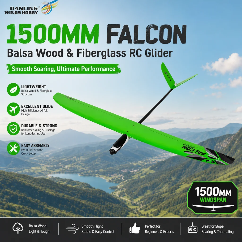 DW Hobby FG08 Falcon 1500mm Glider Kit – 59in Balsa/Fiberglass EP Sailplane ARF