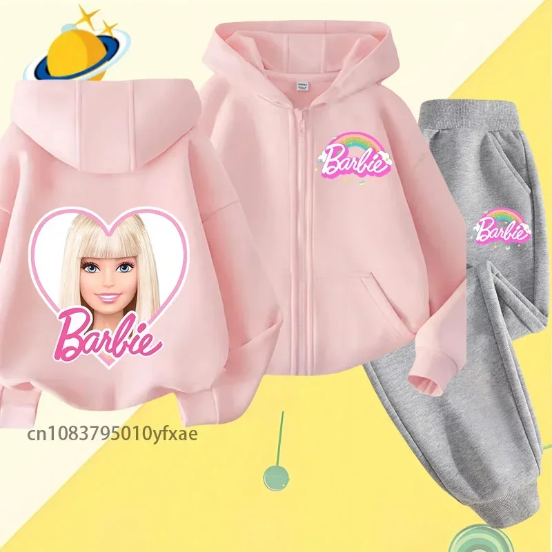 Barbie bambini zipper felpa con cappuccio set cartoon print autunno inverno felpa a maniche lunghe ragazzi ragazze moda casual Harajuku top