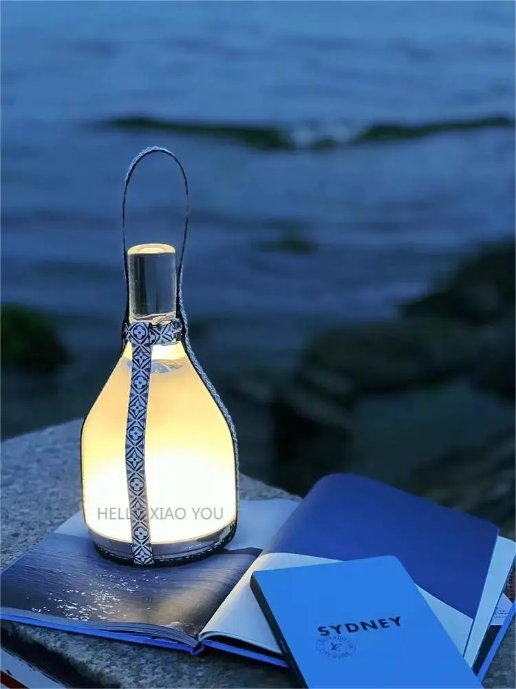 Outdoor Charging Portable Leather Decorative Night Light Milk Bottle Touch Dimming Bedside table Lamp