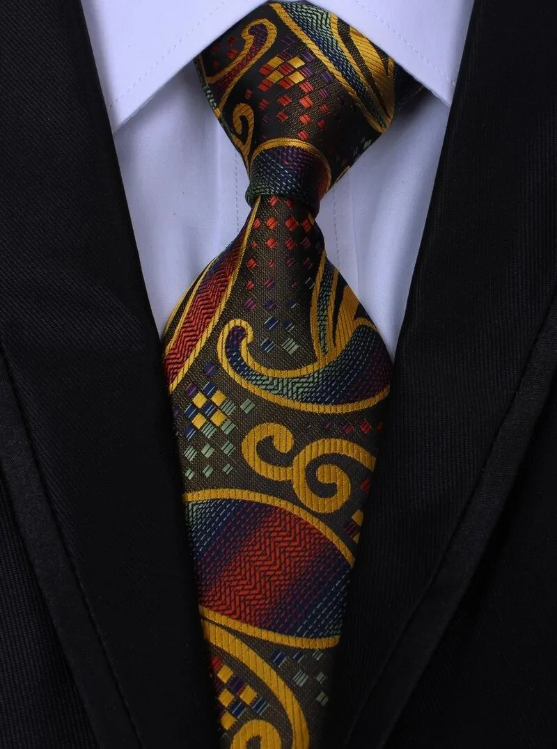 New Classic Men's Silk Tie Paisley Striped Brown Blue JACQUARD WOVEN Handmade Silk Men's Tie Necktie
