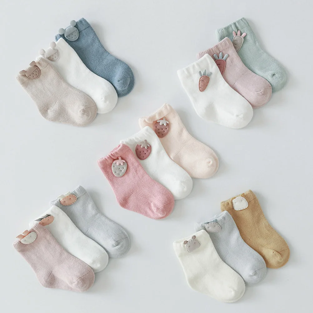 

3Pair Baby Socks Cotton Kids Cartoon Spring Autumn Breathable Non Slip Soft Stockings Panda Size Xs 0-6 Months Newborn Socks