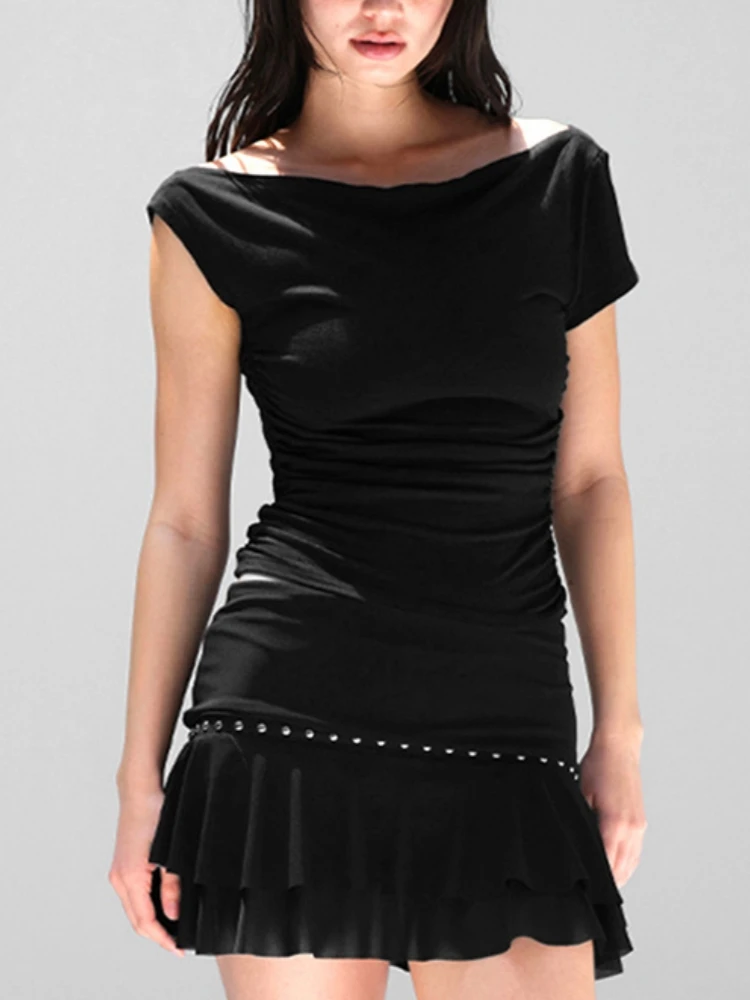 

Solid Color T Shirts For Women Streetwear Inclined Collar Crop Top Y2k Clothes Short Sleeve Camisetas Feminist Shirt Ropa Mujer