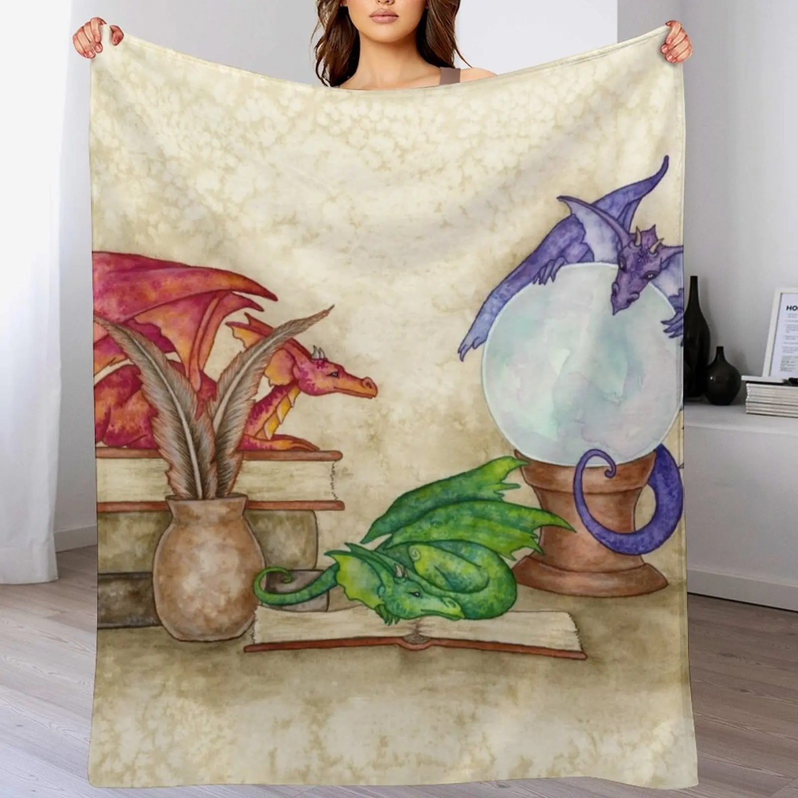 

Dragons In The Library Throw Blanket Luxurious Soft Blanket Holiday Gift for Family