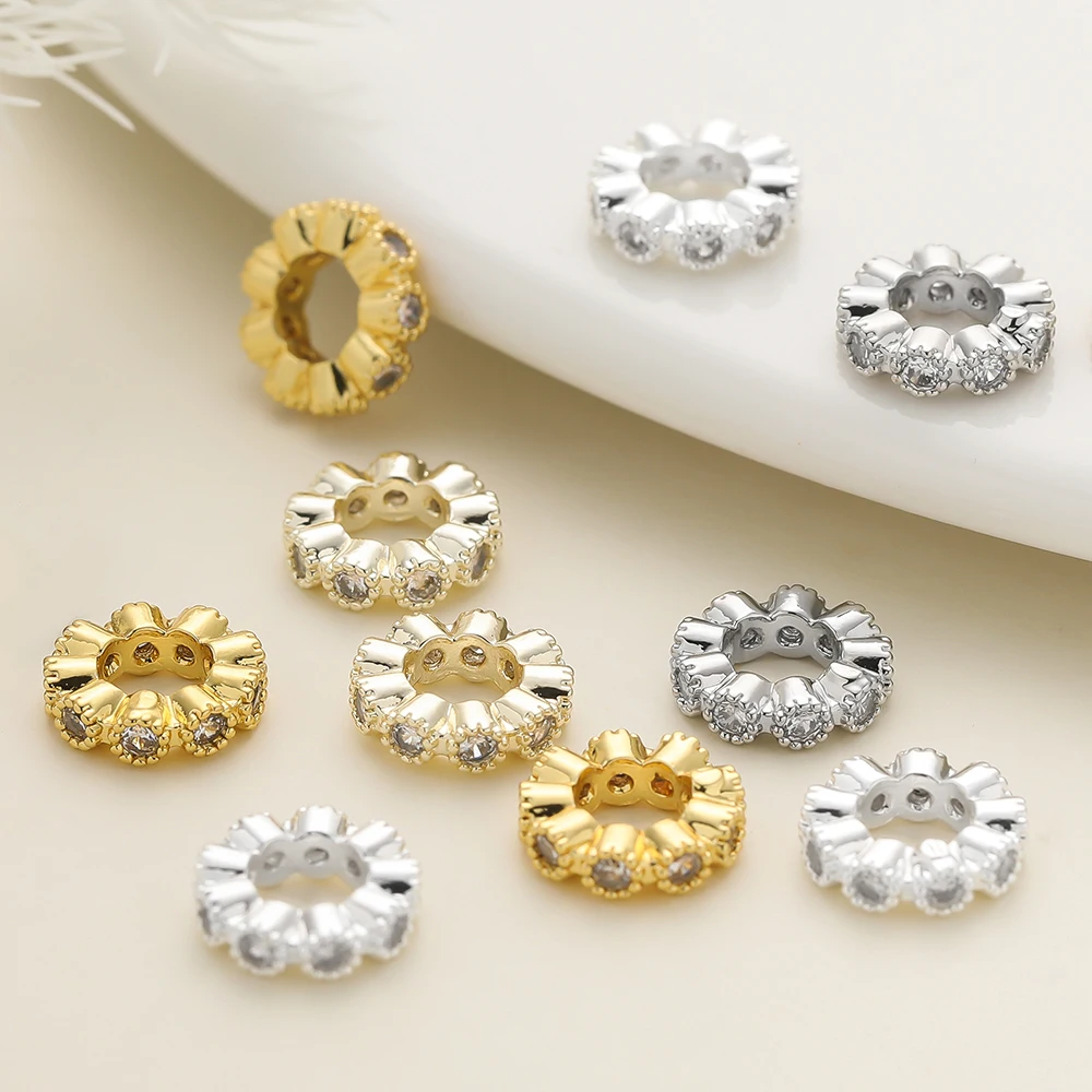 

1Pcs 14/18k Gold Color Plated Big Hole Flower Spacer Beads With Zircon for Jewelry Making Bracelet Necklace DIY Accessories