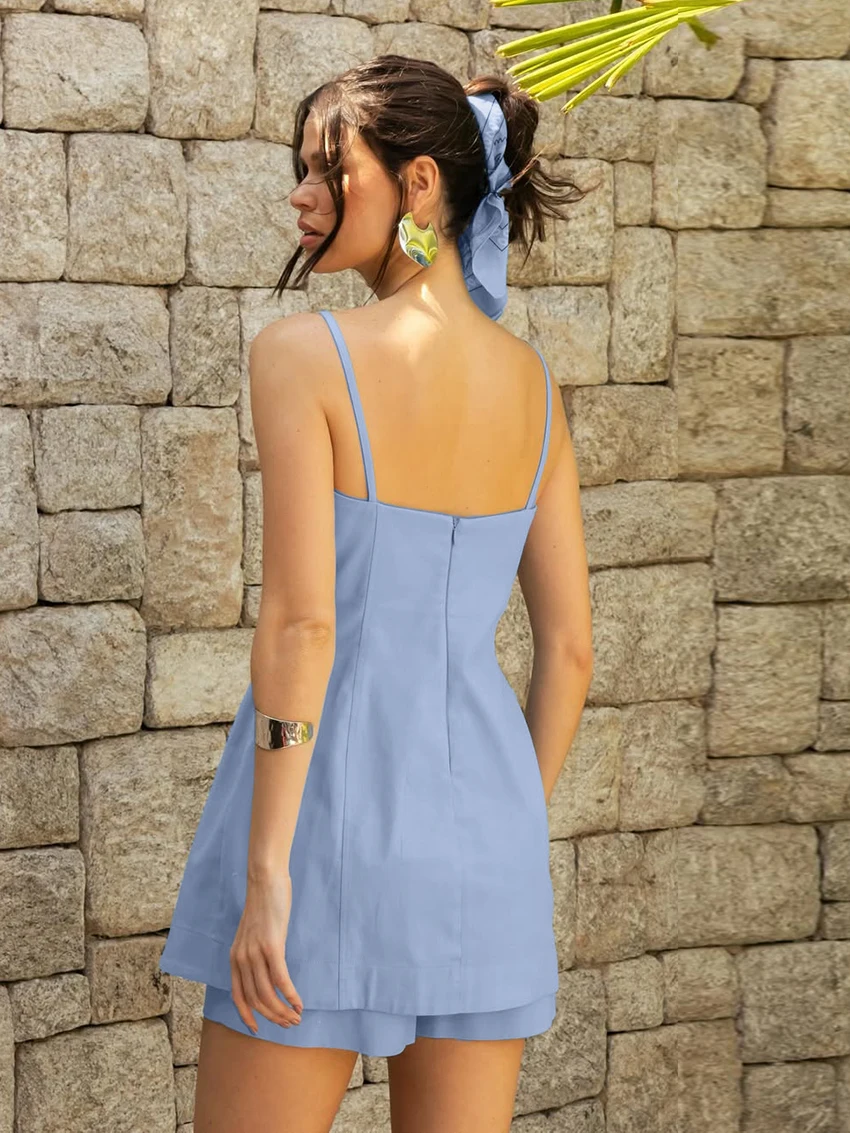 Marthaqiqi Cotton Ladies Nightgown Set Sexy Spaghetti Strap Sleepwear Tank Tops Pajamas Sleeveless Nightie Casual Nightwear Suit