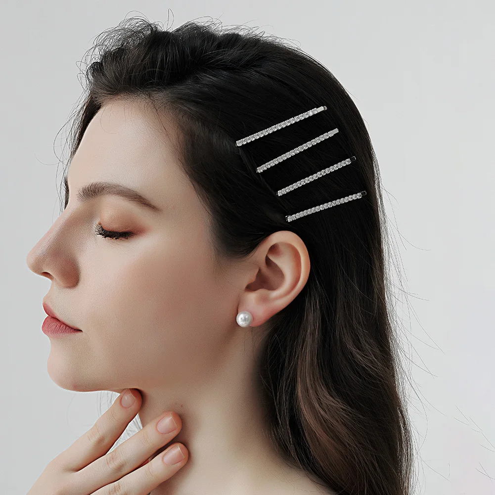 Zarte funkelnde Haarspange mit Strasssteinen, modischer Pony-Seitenclip für Frauen, tägliche Mädchen-Haar-Accessoires als Geschenk – Detail 1