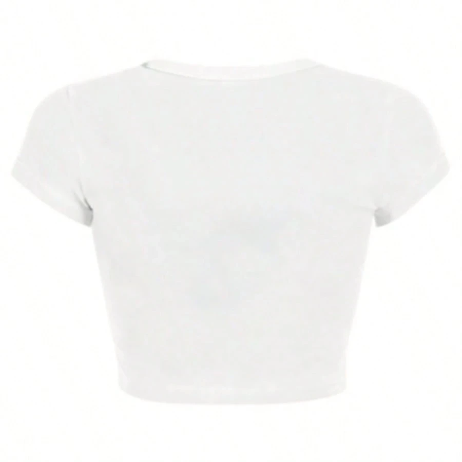 Women Sacred Heart Thorn Cross Flame Print Crop T‑Shirt O‑Neck Short Sleeve Slim Y2K Vintage Crop Top