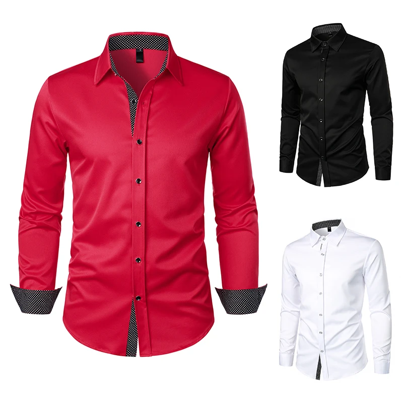 Neues lässiges Langarmhemd für Herren in Schwarz/Rot/Weiß, erhältlich in europäischer Größe S-XXL