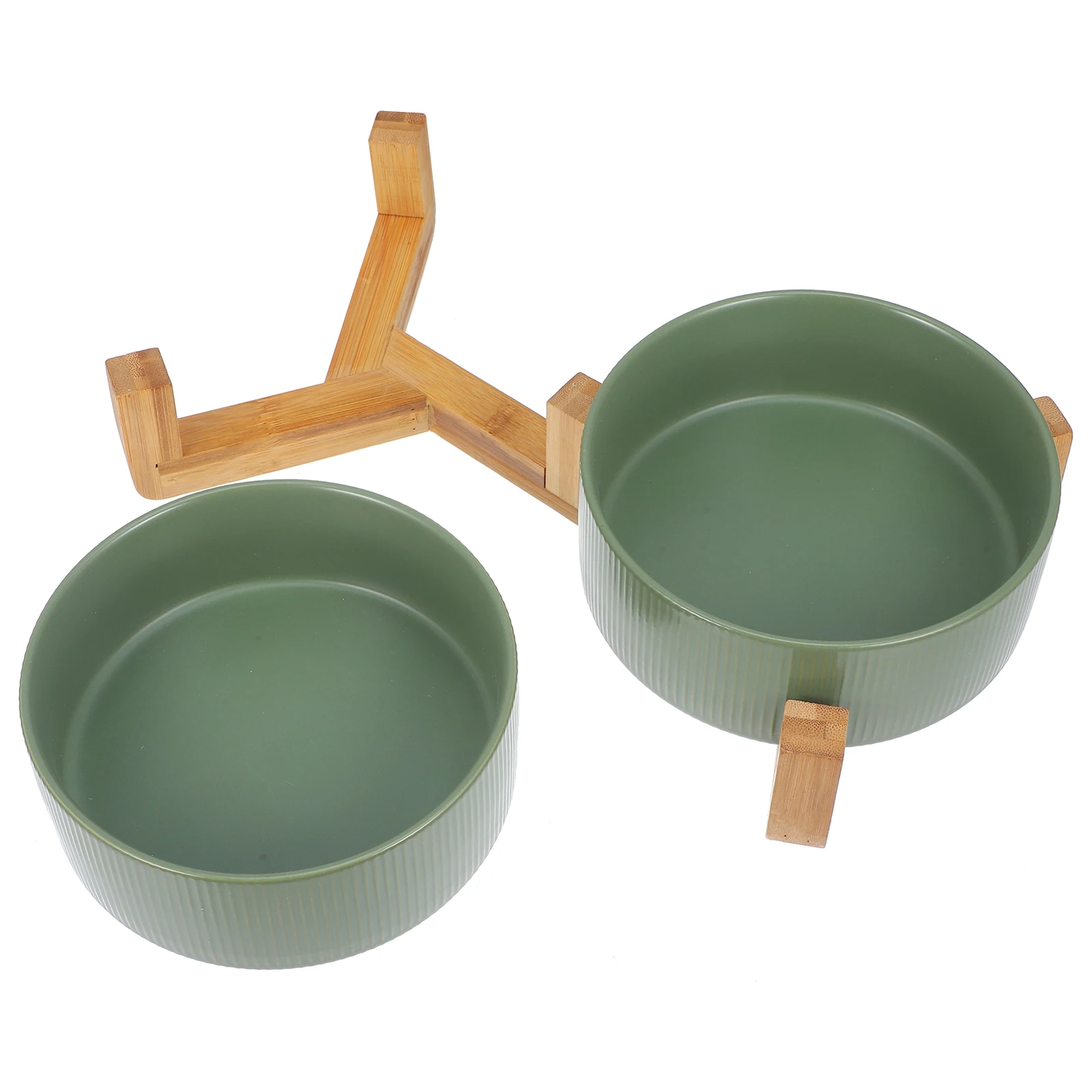 

1Set Wooden Frame Ceramic Pet Food Bowl Set Smooth Safe Non-Tip Raised Dog Cat Feeder Dishes for Home Indoor Use